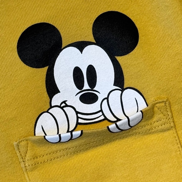 Disney ✕ Janie and Jack Kids Tee (10) Mickey Pocket Mustard Yellow Long Sleeve - Picture 4 of 15